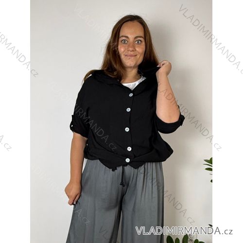 Summer dress oval short sleeve women's oversized (50/52/54 ONE SIZE) ITALIAN FASHION IM425011 50/52/54 black