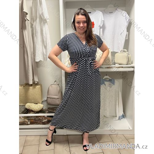 Women's Long Summer Short Sleeve Dress (S/M ONE SIZE) ITALIAN FASHION IM323101 S / M / L dark blue