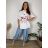 Cotton lace tunic 3/4 sleeve women (uni s / l) ITALIAN FASHION IMB22ROSA 50/52/54 white
