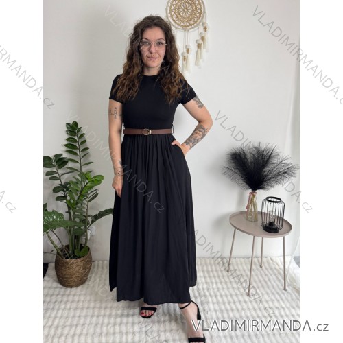 Long elegant summer dress with belt, short sleeves, women's oversized (46/48/50 ONE SIZE) ITALIAN FASHION IM426175