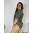 Women's Long Chiffon Short Sleeve Dress (S/M ONE SIZE) ITALIAN FASHION IMWGS231048 44/46/48 green khaki