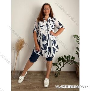 Linen Shirt Dress Short Sleeve Women's (S / M ONE SIZE) ITALIAN FASHION IM722110