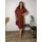 Women's Elegant Belt Long Sleeve Dress (S/M ONE SIZE) ITALIAN FASHION IMM23UN6139  red Brick
