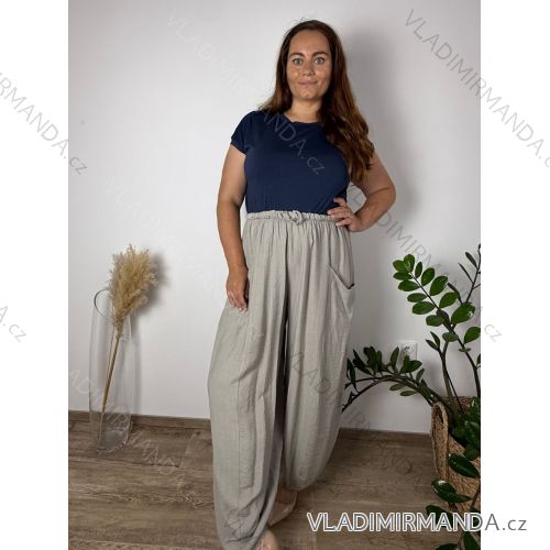 Women's Long Summer Pants with Belt (S/M ONE SIZE) ITALIAN FASHION IMD24080 46/48/50 Brown