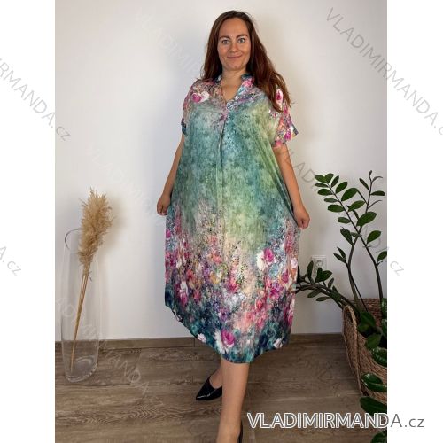 Summer dress oval short sleeve women's oversized (50/52/54 ONE SIZE) ITALIAN FASHION IM425011