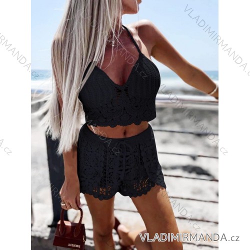 Summer lace crop top and shorts set for women (XS/S/M ONE SIZE) ITALIAN FASHION IMD25028 XS/S/M black