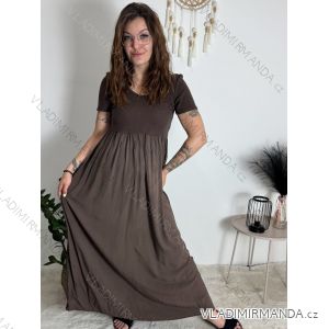Women's long summer ribbed short sleeve dress (XS/S/M/L ONE SIZE) ITALIAN FASHION IMSM25128