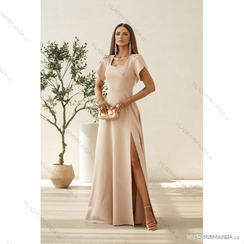 Women's (34-38) POLISH FASHION PMLWD24AMELIA Strapless Sequin Long Party Dress beige 