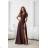 Women's (34-38) POLISH FASHION PMLWD24AMELIA Strapless Sequin Long Party Dress brown Chocolate 