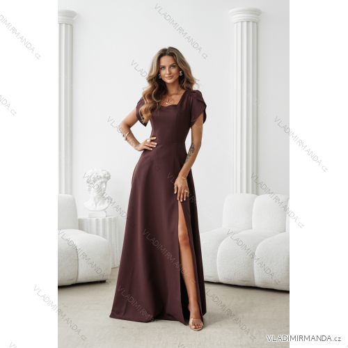 Women's (34-38) POLISH FASHION PMLWD24AMELIA Strapless Sequin Long Party Dress brown Chocolate 
