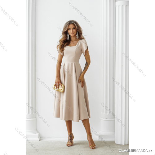 Women's (34-38) POLISH FASHION PMLWD24AMELIA Strapless Sequin Long Party Dress beige 48