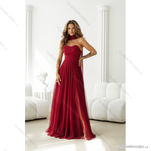 Women's (34-38) POLISH FASHION PMLWD24AMELIA Strapless Sequin Long Party Dress vínová bordo 34