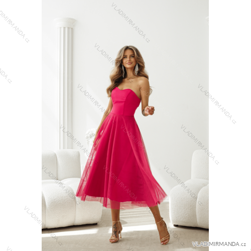 Women's (34-38) POLISH FASHION PMLWD24AMELIA Strapless Sequin Long Party Dress růžová fuchsiová 38