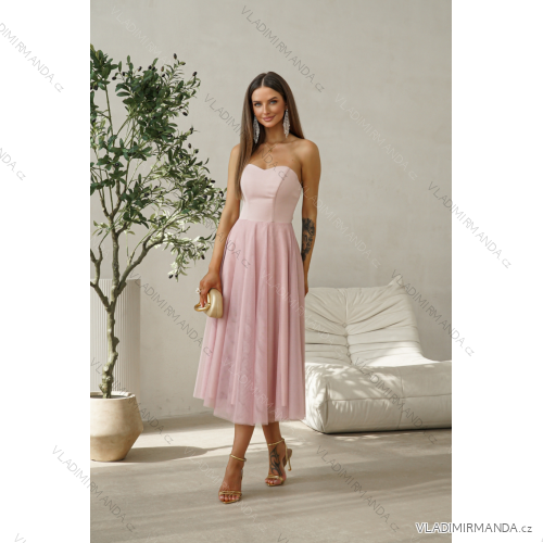 Women's (34-38) POLISH FASHION PMLWD24AMELIA Strapless Sequin Long Party Dress rose old rose 34
