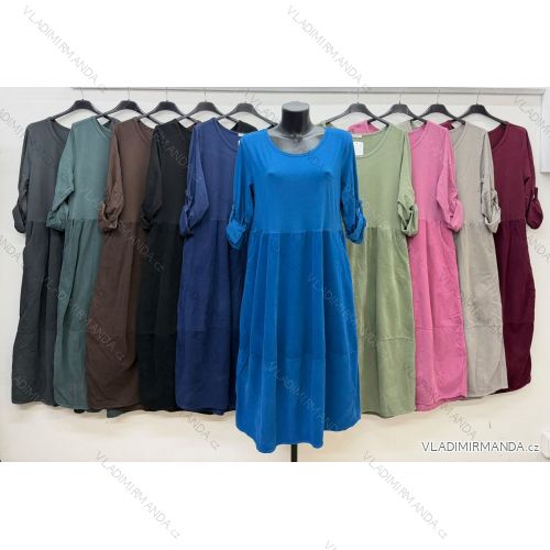 Cotton corduroy dress 3/4 sleeve women's oversized (46/48/50 ONE SIZE) ITALIAN FASHION IM4260324