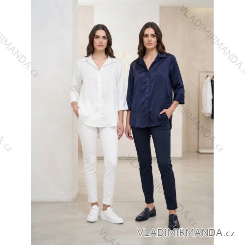 Women's Satin Long Sleeve Shirt (S/M/L ONE SIZE) ITALIAN FASHION IM322560 S / M / L dark blue