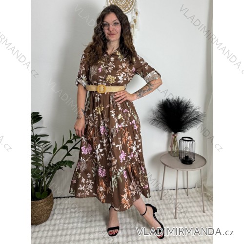 Dress with 3/4-sleeve ladies pocket (uni sl) ITALIAN Fashion IMWD20529 Brown S / M / L