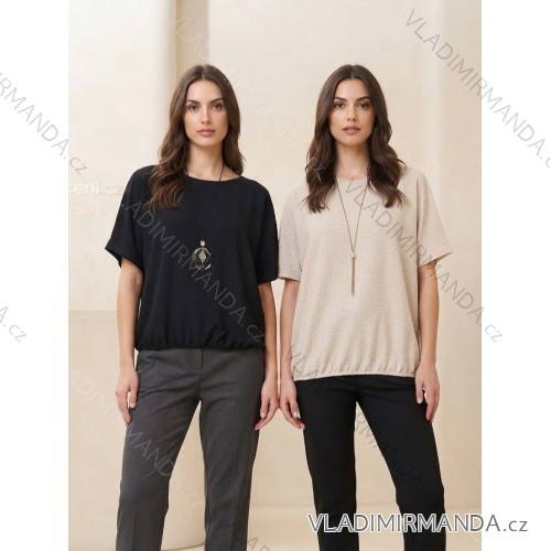 Women's oversized short sleeve knitted sweater (44/46/48 ONE SIZE) ITALIAN FASHION IMD26106  beige