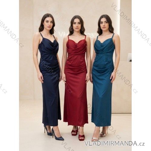 Elegant formal dress with straps for women (S / M ONE SIZE) ITALIAN FASHION IM321576 S / M modrá petrolejová