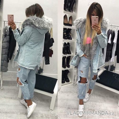 Jacket winter park jeans with fur women KZELL ITALIAN MODA IM917359
