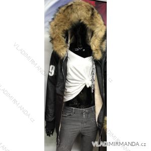 Leatherette jacket with fur women's (s-xxl) POLAND GAR18017
