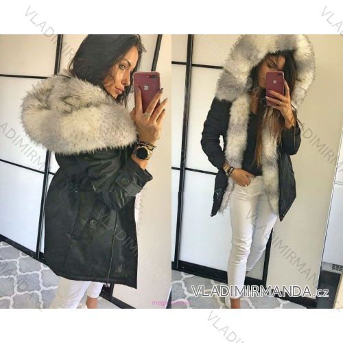 Coat winter park with fur women's shiny KZELL ITALIAN MODA KZE198103BLACK