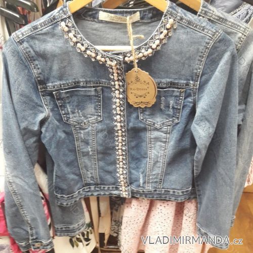 Denim Jacket short women's seed beads (xs-xl) Re-dress IM919C103