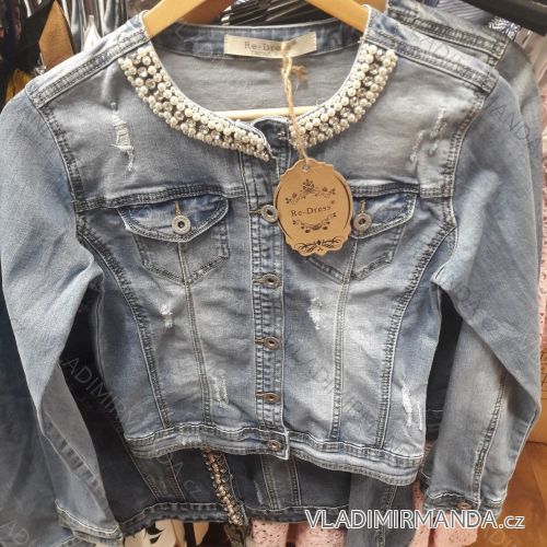 Denim Jacket short women's seed beads (xs-xl) Re-dress IM919C013