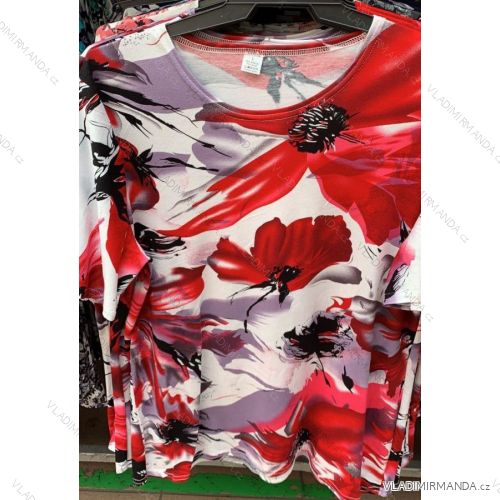 T-shirt short sleeve ladies oversized red flowers (L-4XL) GOSIA POLISH MODA PM119123
