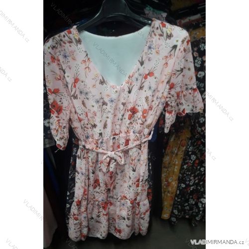 Summer dress 3/4 long sleeve ladies flowers with ribbon (uni s / m) ITALIAN MODE IM919556
