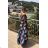 194-3 Long Dress with Frill - Black + Colorful Flowers
