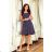 241-1 STELLA Dress with a neckline - dark blue in polka dots
