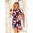 217-5 NEVA Trapezoidal Dress with Flared Sleeves - Black + Flowers

