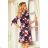 217-5 NEVA Trapezoidal Dress with Flared Sleeves - Black + Flowers
