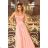 215-4 LEA Long Sleeveless Dress with Embroidered Cleavage - Pastel Pink
