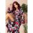 245-3 Long dress with frill and cleavage - red flowers
