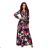 245-3 Long dress with frill and cleavage - red flowers
