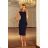 192-4 Elegant Midi Dress with Frill - Navy Blue
