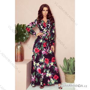 245-3 Long dress with frill and cleavage - red flowers
 NMC-245-3