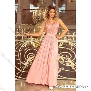 215-4 LEA Long Sleeveless Dress with Embroidered Cleavage - Pastel Pink
 NMC-215-4