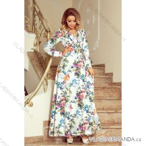 245-1 Long dress with frill and cleavage - colorful roses and blue birds
 NMC-245-1