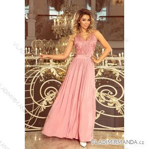 215-3 LEA Long Sleeveless Dress with Embroidered Cleavage - Pink
 NMC-215-3