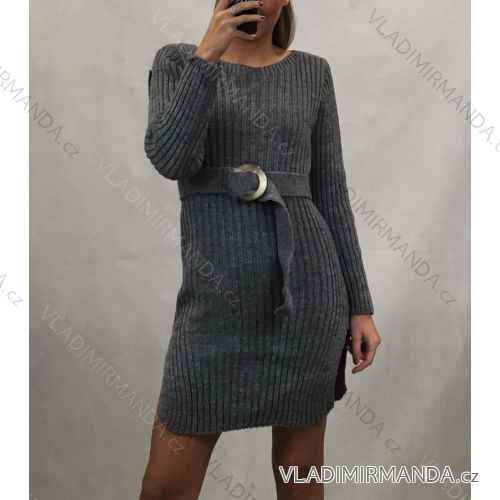 Women's knitted long sleeve dress with belt (UNI s / m) ITALIAN FASHION IM119690