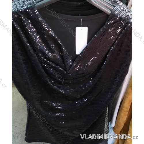 T-shirt with sequins short sleeves exposed shoulders women (uni s-l) ITALIAN FASHION IM72022
