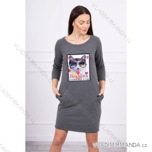 Dress with 3D cat graphics, powder pink