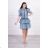 Stretched denim dress with a jabot S / ML / XL
