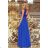 211-3 LEA Long Dress with Lace Neckline - Royal Blue
