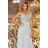215-1 LEA Long Sleeveless Dress with Embroidered Cleavage - Silver Color
