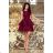 205-2 LAURA Flared Dress with Lace - Burgundy color
