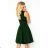 114-10 Flared Dress - Heart-Shaped Neckline - Dark Green
